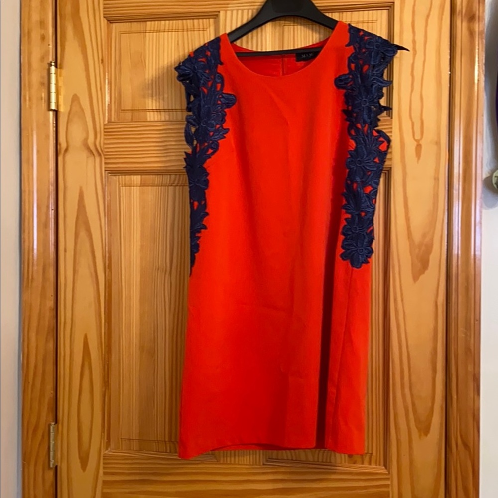 Orange and navy lace detailed dress